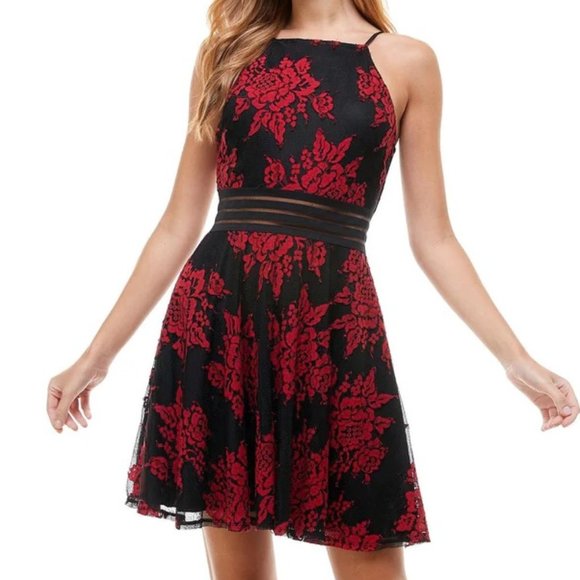 City Studio Dresses & Skirts - CITY STUDIO Red Black Lace Party Prom Mini Dress - Sz 3 - NEW w/ TAGS NWT